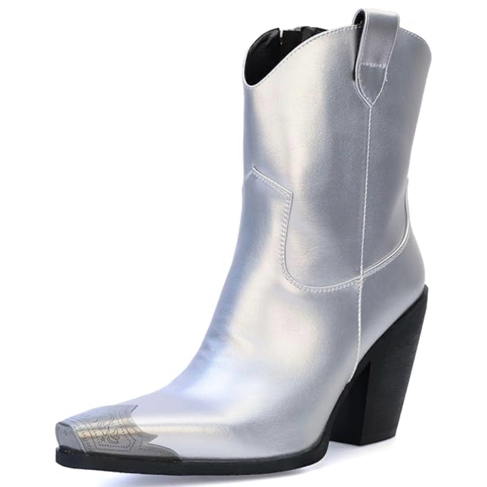 Womens Western Ankle Boots Engraved
Metal Toe Cowgirl Booties Stacked block #26 - Picture 3 of 6